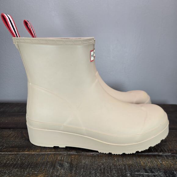 Hunter Play Boots Short Womens Size 9 Rain Boots Original Waterproof Cream - Picture 1 of 12